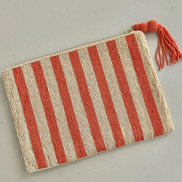 Anthropologie The Fiona Large Beaded Bag Pouch Clutch Tassel Retro Chic NWOT - Picture 6 of 8